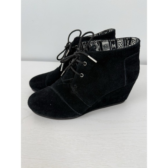 Toms Women's Suede Wedge Booties‎ Black Kala Size 9 Ankle Height - Picture 2 of 13